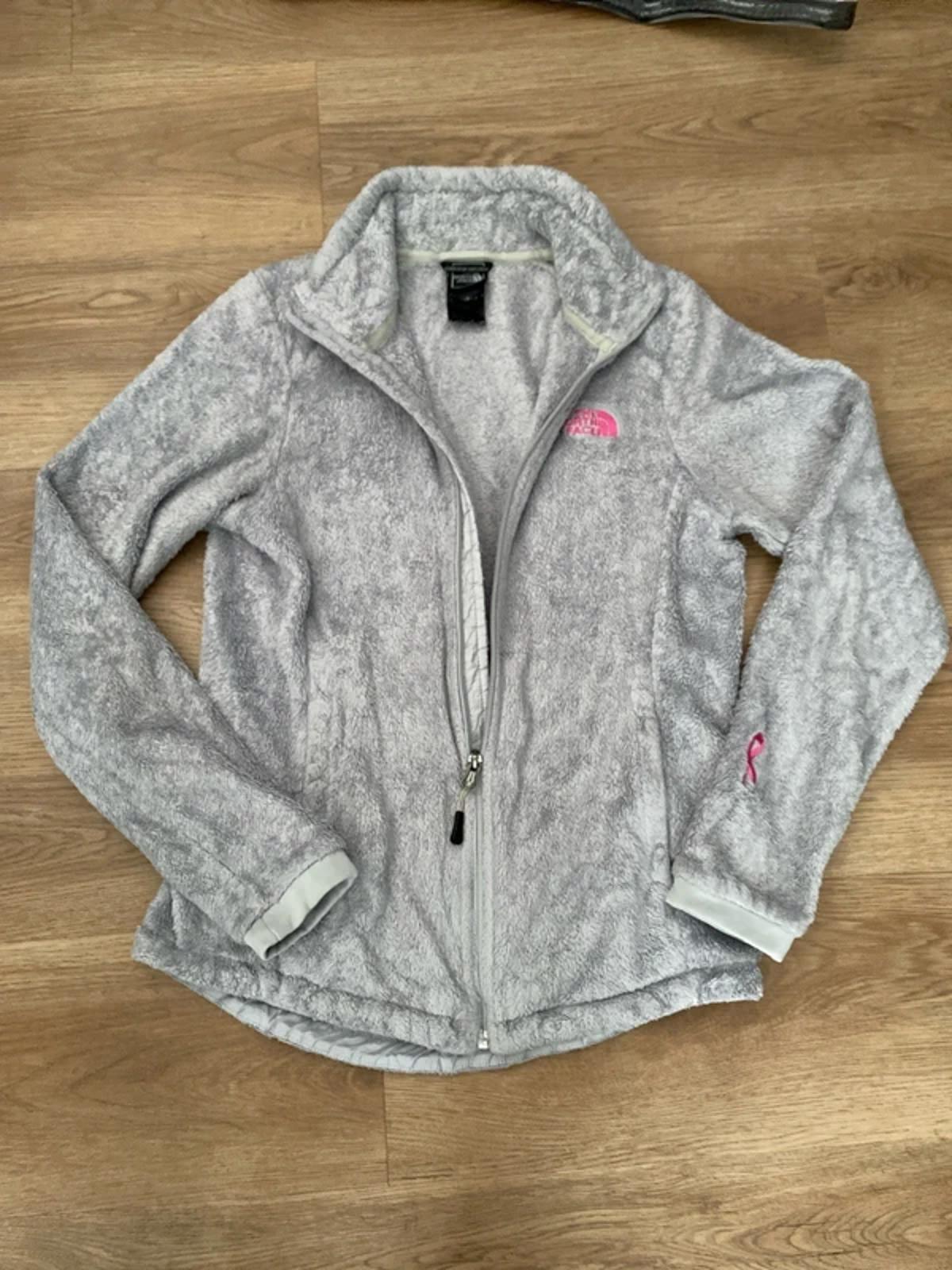 The North Face grey fluffy fleece with pink logo S/P