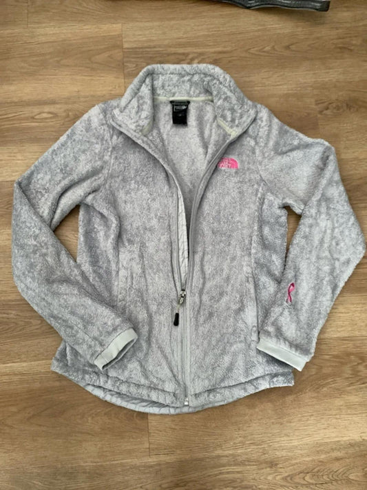 The North Face grey fluffy fleece with pink logo S/P